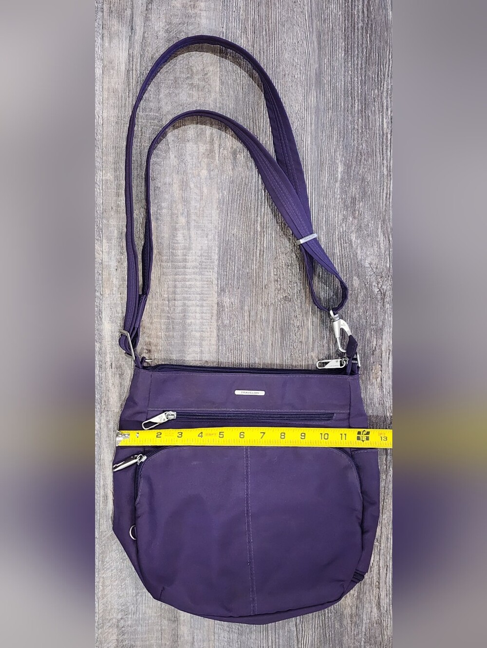 TRAVELON | Anti-Theft Classic North/South Crossbody Shoulder Bag  L| Purple - Picture 9 of 11